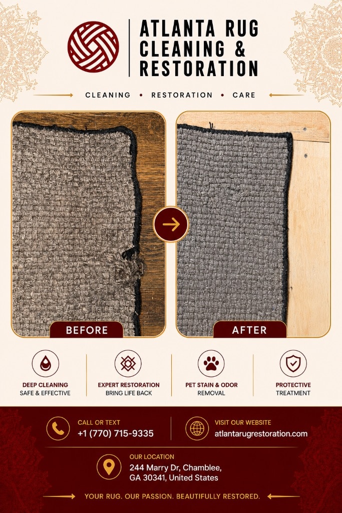 Before and after rug edge binding repair — Atlanta Rug Cleaning & Restoration